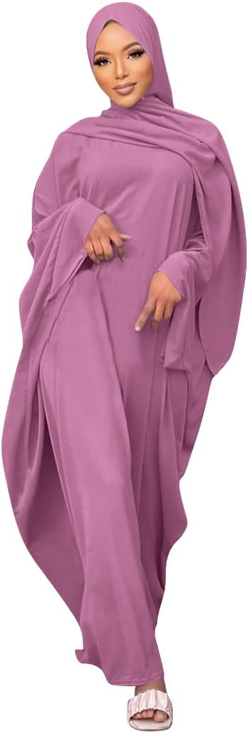 IKADEX Muslim Dress for Women Pakistani Kaftan Abaya Robe + Hijab Arabic Islamic Prayer Clothes Dubai Outfits