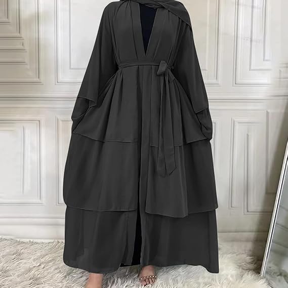 Abayas for Women Muslim Dubai Dress Solid Loose Fit Long Cardigan Islamic Kaftan Robe Open Front Maxi Length