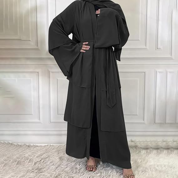 Abayas for Women Muslim Dubai Dress Solid Loose Fit Long Cardigan Islamic Kaftan Robe Open Front Maxi Length