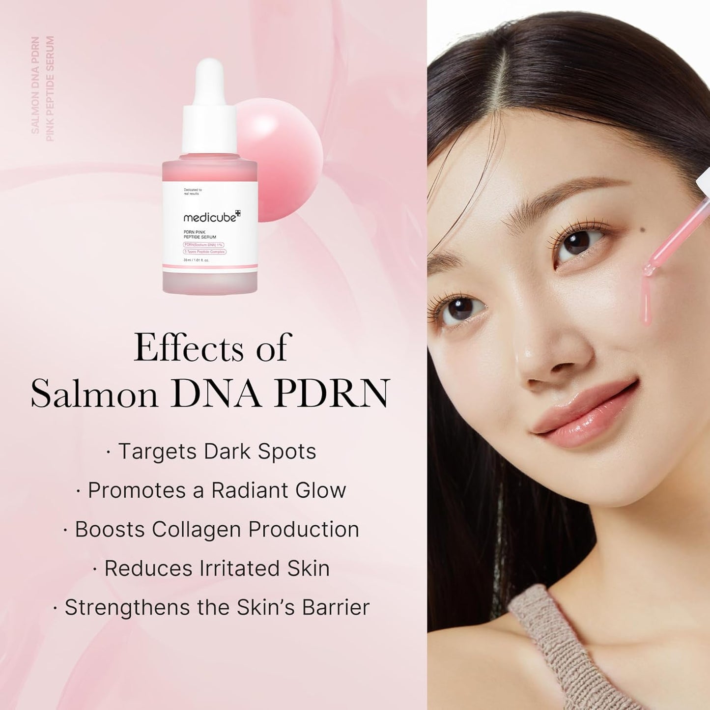 Medicube Salmon DNA PDRN Pink Peptide Serum, Pink glow serum, Peptide, Niacinamide, Hydrating & Moisturizing & Firming